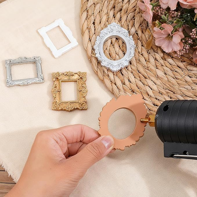 5 Pcs Miniature Dollhouse Mirror Set with Carved Golden Edges, European Style Victorian Baroque Wall Decor for 1/12 Scale Dollhouse Display, Mini Furniture Accessory Gold, White, Silver