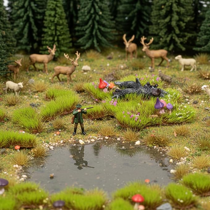 Warmtree 1 Box Static Grass Bushy Tufts Lowland Shrubs Scenery DIY Miniature 3D Tree Branches and Mushroom for Train Landscape Scenery Military Layout Model War Gaming Terrain (Spring Green)