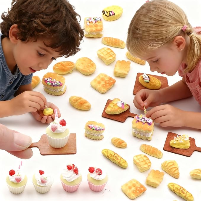 BoFUN DIY Mini Food Craft Kit for Kids Ages 8-12, Teens & Girls & Women, Miniature Makers Air Dry Resin Clay Set, Birthday Gift for Craft Lovers, Dollhouse Collectors& Family Activity (Bake DIY)