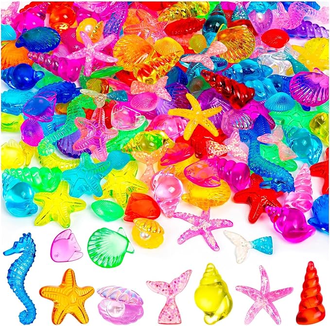 120 Pcs Plastic Seashells, Mini Ocean Mermaid Sensory Bin Filler, Mermaid Vase Filler for Party Favors