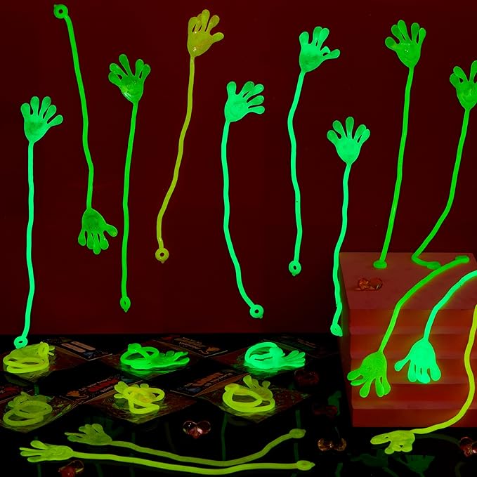 JOYIN 36 Packs Valentine Day Glow Sticky Hands with Card Headers for Kids Party Favor, Classroom Exchange Prizes, Valentine’s Day Greeting Cards, Party Favors and Exchange Gifts