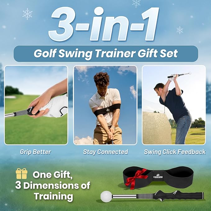 FODESAN Retractable Golf Swing Trainer – Enjoy Swinging Anytime, Anywhere,Training Aid for Grip Correction, Click Feedback & Arm Connection, for Right & Left-Handed Golfers, Indoor & Outdoor Practice