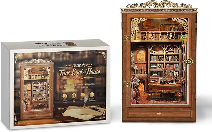 Book Nook Kit for Adults, Booknook DIY Miniature House Kit, Mini House Bookshelf Decor, Birthday Gift for Family, Friends - Time Book House