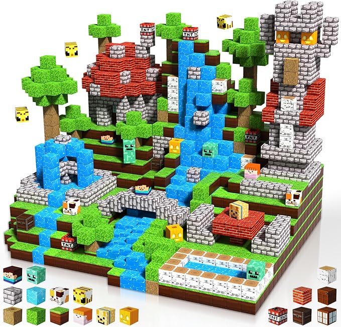 150PCS Magnetic Blocks - Magnetic Building Blocks, Magnet Cubes Toys Stacking, Build Forest World Set, STEM Montessori Sensory Toys for Kids Boys Girls Ages 3-5 6-8 Christmas Birthday Gifts