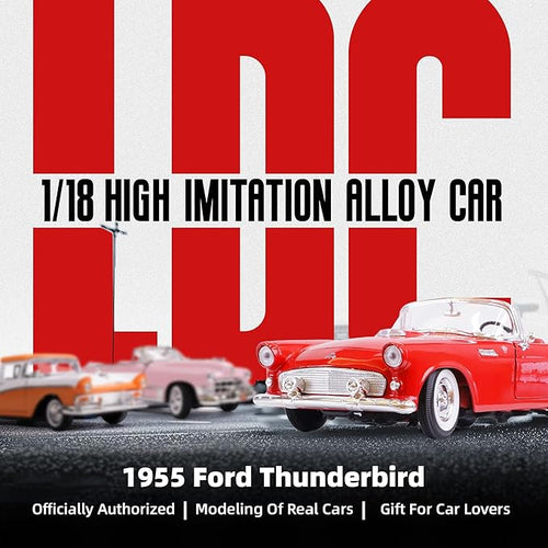 1955 Ford Thunderbird 1/18 Scale Die-Cast Metal Model Premium Classic Vintage Alloy Collection Cars with Display Case, for Kids Men and Teens Dad 14+ Year