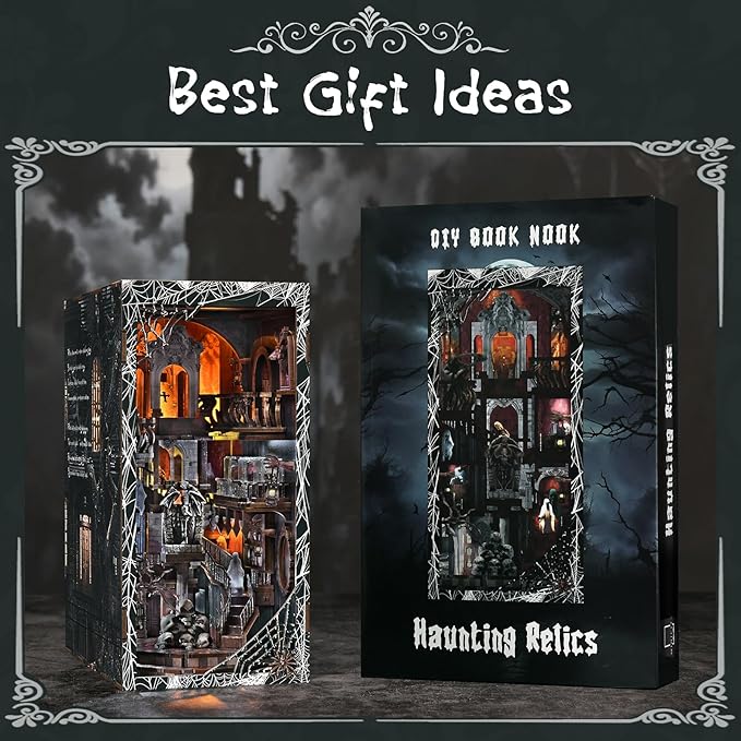 Book Nook Kit - DIY Miniature Dollhouse Kit, Tiny Booknook House Bookshelf 3D Wooden Puzzle for Adults, Gifts for Family (Haunting Relics)