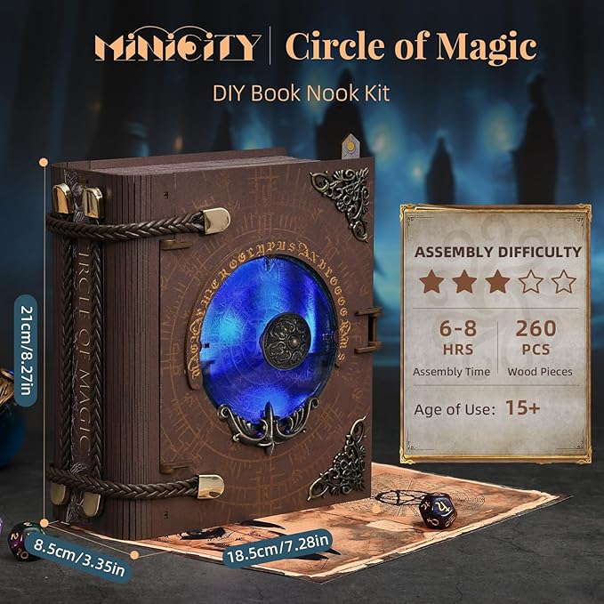 DIY Book Nook Kits for Adults, Miniature Dollhouse Booknook Kit, 3D Wooden Puzzle Creative Decorative Bookends Bookshelf Diorama Insert Crafts Hobbies Gifts (Circle of Magic)
