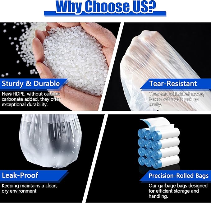 Small Trash Bags 1.6 Gallon, 360 Count -1.2 Mil Drawstring Mini Garbage Bags, White Plastic Trash Can Liners for Bathroom Accessories, 6 Liter, Bedroom, Dorm Room Essentials, Office