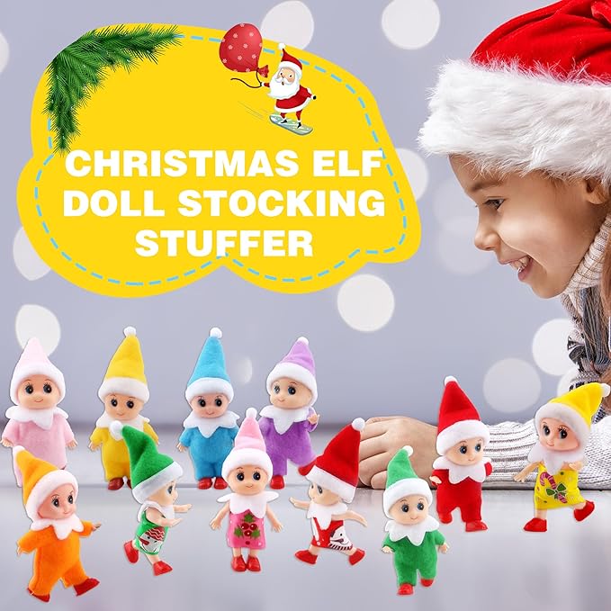14 Pieces Christmas Tiny Elf Dolls Bulk Colorful Vinyl Felt Mini Plush Elves Figures Small Elf Doll Set for Christmas New Year Room Decoration