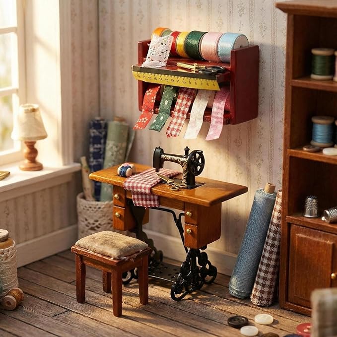 Dollhouse Accessories Miniature Sewing Tool Kit 1:12 Sewing Room Accessories Sewing Shelf Simulation Model Dollhouse Decorations (B)