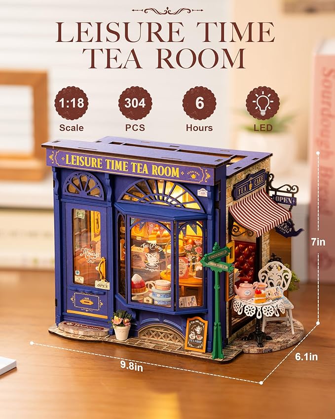 Rolife DIY Dollhouse Miniature House Kit 1:18 Edwardian Tea Room with Openable Facade, Diorama Building Model Kit Crafts for Adults Home Decor Creative Gift for Women Men