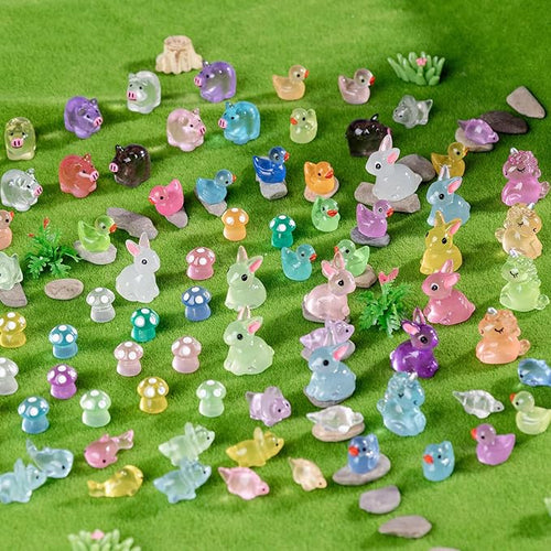 140Pcs Glow-in-The-Dark Mini Resin Animal Figurines Miniature Figures Glowing in The Dark Garden Accessories Aquarium Landscape Bonsai Ornaments