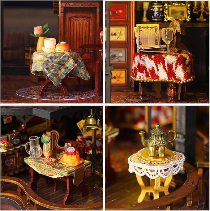 DIY Miniature House Kit - 3D Wooden Puzzle Miniature Kit with LED Light - Tiny Model Mini House Building Kit for Adults Teens, Creative Gift Book Nook DIY Adults Craft Kits, Home Decor