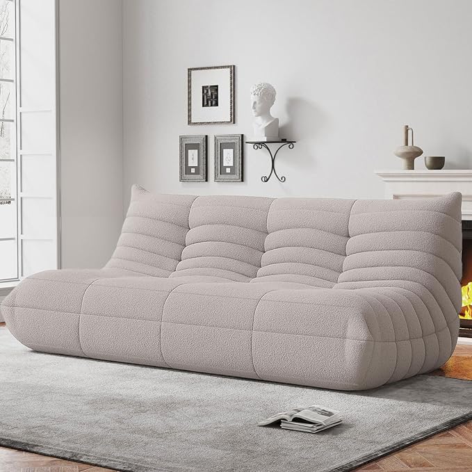 Bean Bag Chairs for Adults, BeanBag Reading Chair Memory Foam Couch 3-Seater, Floor Chair Soft Teddy Material, Comfy Reading Nook Chairs for Bedroom Living Room Office (Grey)