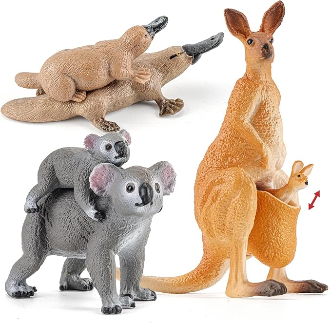 6PCS Australian Animal Figurines Family Toys for Kids, Zoo Safari Animal Figure, Includes Koala,Kangaroo,Platypus Figures with Cubs, Birthday Gift Party Favors Cake Toppers for Boy Girl