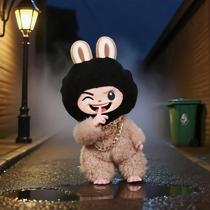 2026 New 17cm Doll Fashion Clothes Set: Black Head Cover, Three-Layer Gold Necklace - Funny Outfits & Accessories for Unique Style (Doll Not Included)