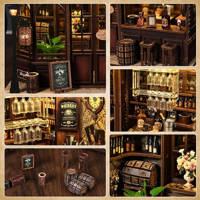Book Nooks for Adults, DIY Miniature Dollhouse Book Nook Kit, Model Kits Craft Kits for Adults, 3D Wooden Puzzle Book Nook Craft Bookshelf Decor, Adult Craft Kits Gift with Led Light
