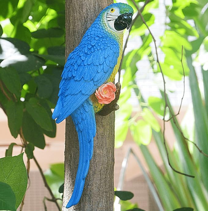 coolboy Hanging Parrot Decor,Bird Statues,Tropical Real Resin Bird Figurines,Home Ornament Decor for Tiki Bar,Perfect for Yard Ornaments,Tree Decorations Outdoor,Patio,Lawn,Tree Trunk, Porch