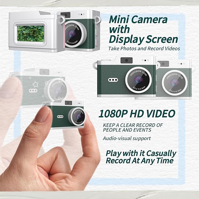 SUMUYO Mini Keychain Camera,1080P Tiny Digital Camera,Pocket Video Recorder with 32GB Card,Fun Funny Gifts for Kids & Adults Stocking Stuffers for Travel,Birthdays Gadgets (Green)