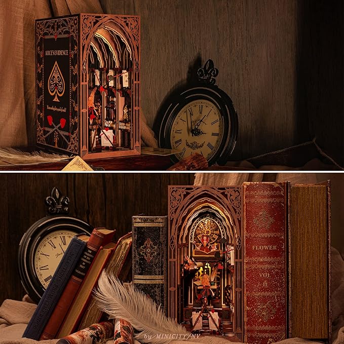 Book Nook Kit - DIY Miniature Dollhouse Kit for Adults and Teens, Tiny House Booknook Bookshelf Decor 3D Wooden Puzzle, Gifts for Family, Friends (Alice Evidence)