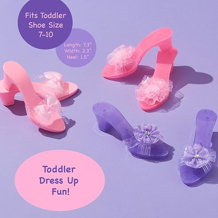 3 Pack Dress Up Kids Royalty Heels - Pretend Play High Heels for Kids, Princess Play Dress Shoes - Toddler Size 7-10