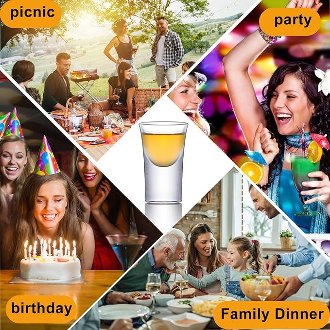 Goldmeet Mini Shot Glass Set, 0.5oz/15ml 6pcs Clear Bullet Cups with Heavy Base, Cute Whiskey Glasses Set Small Glass Cups, Perfect for Party, Bar, Club, Cocktail Favor Housewarming Gift