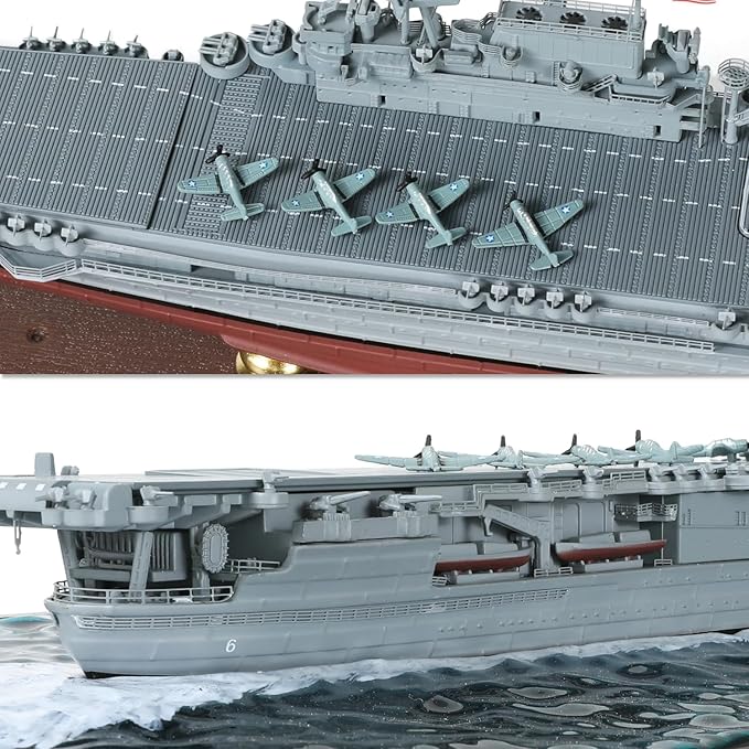 1/700 USS Enterprise CV-6 Aircraft Carrier ABS + Alloy Diecast Boat Model World War II Pacific War Aircraft Carrier Diecast Model with Display Stand and Dust Box Collection Gift for Adult