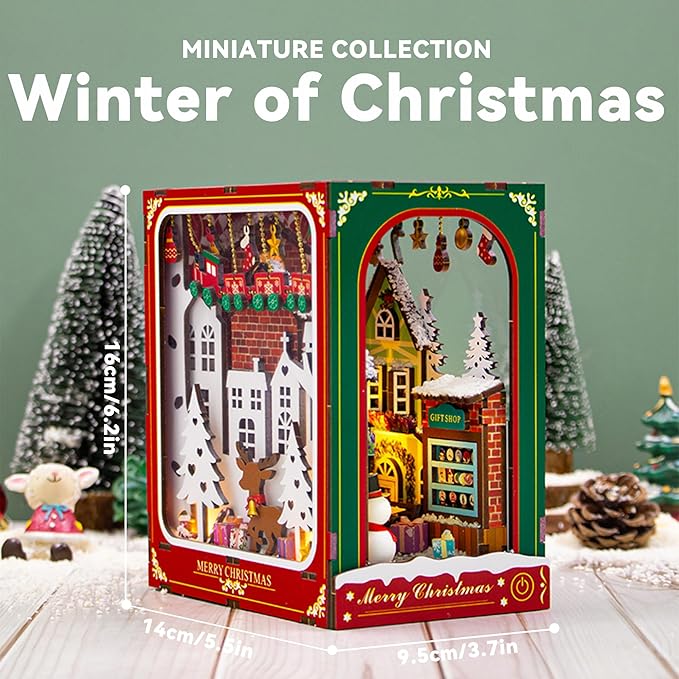 Flever Dollhouse Miniature DIY House Kit Creative Bookend with Furniture for Romantic Artwork Gift(Winter of Christmas)