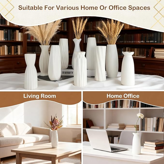 10-Piece 8 Inch White Ceramic Vases Set - Minimalist White Vases for Home Decor, Weddings, Pampas Grass & DIY Crafts | Rustic Matte White Ceramic Vases Bulk