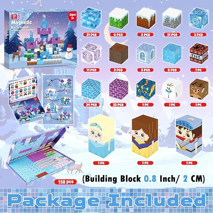 150PCS Magnetic Blocks - Magnet Building Blocks, Magnet Cubes Tiles Princess Castle Toy, STEM Montessori Sensory Stacking Toys Birthday Gift for Kids Ages 3 4 5 6 7 8 9 10 Years Old
