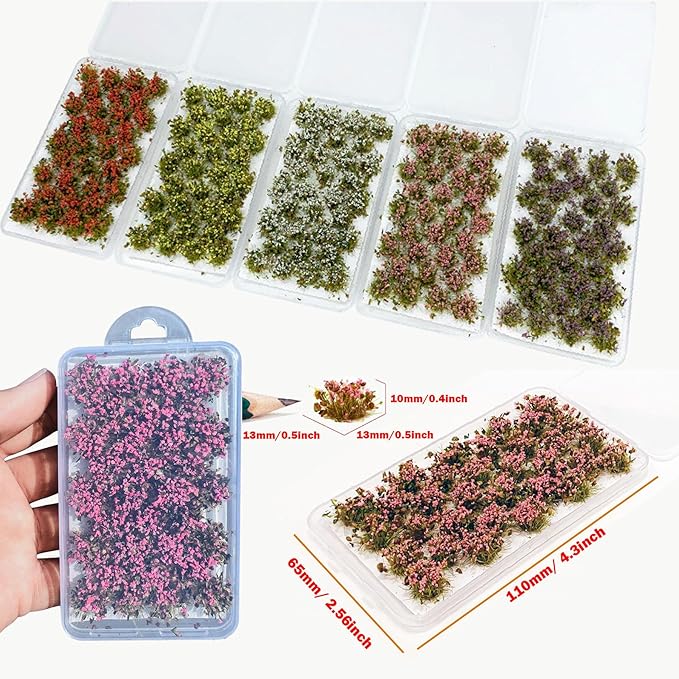 Woohome 32 PCS Static Grass Tuft Model Grass Tufts Railway Artificial Grass Pink Bushy Tuft Flower Cluster Vegetation Groups for DIY Architecture Building Model Train Landscape Railroad Scenery