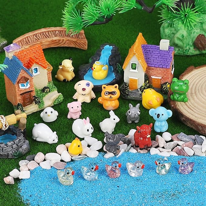 100 Pcs Mini Resin Animals to Hide Tiny Resin Animals 100 Styles Fairy Garden Decor Miniature Little Small Figurines Bulk for Accessories Micro Landscape Aquarium Potted Crafts Decoration Toys