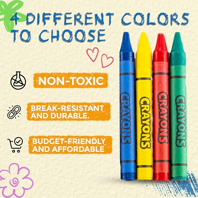 Bedwina Bulk Crayons - 576 Crayons - Case of 144 4-Packs, Premium Colors Bulk School Supplies for Kids and Toddlers Non-Toxic for Party Favors, Restaurants, Goody Bags, Stocking Stuffers