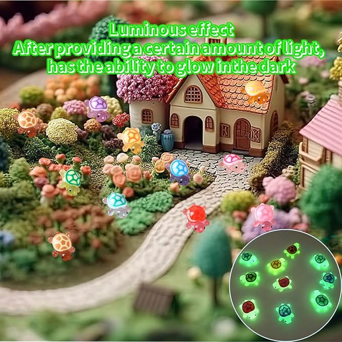 50pcs Luminous Mini Resin Turtles, Resin Animals, Mini Turtles, Marine Craft Decoration, Suitable for Decoration of Gardens, Parties, Miniature Landscapes (Purple)