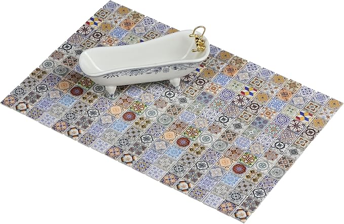 150 pcs, Dollhouse Flooring, 1:12 Scale Doll House Tiles, Miniature Checkerboard Floor, REDUCIO! (Colorful Azulejo Mosaic)