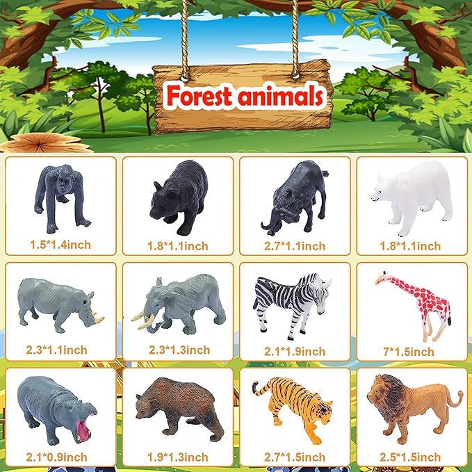 24PCS Animals Figures,Realistic Jungle Animal Figurines,Mini Farm Plastic Safari Animal Figures Set,Wild Zoo Animals Learning Educational Toys Cake Toppers Birthday Gift