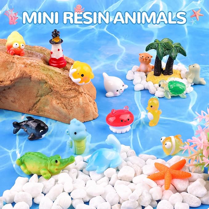 45PCS Mini Resin Animals Tiny Cute Ocean Figurines, Miniature Sea Figures to Hide, Little Animal Small Accessories for Topper Desk Garden Dollhouse Landscape Aquarium Ornaments Crafts & Decor