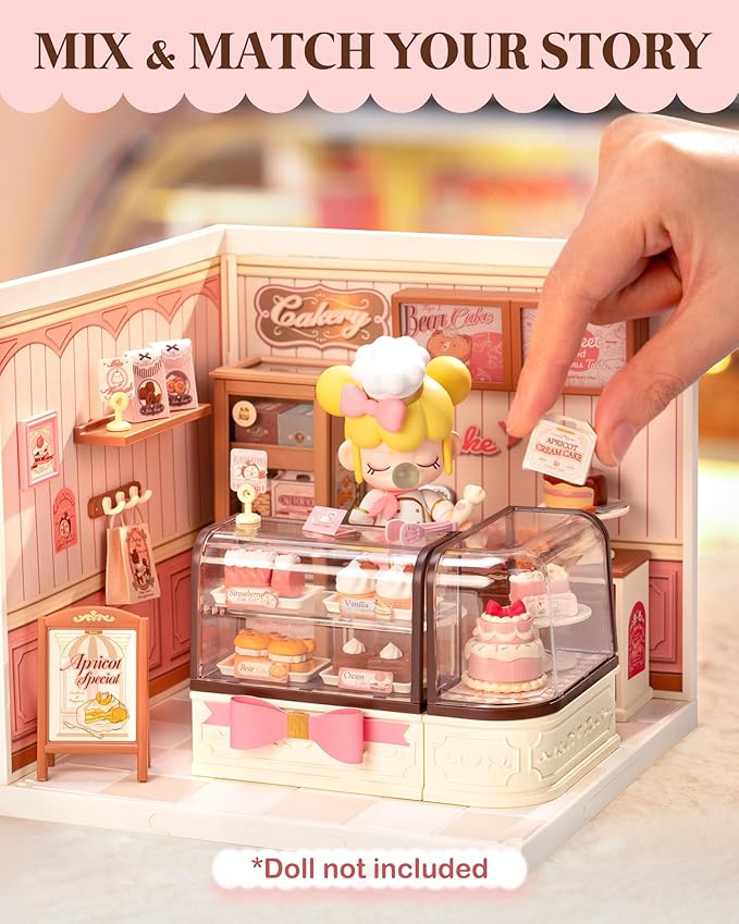 Rolife Super Creator DIY Miniature Plastic House Building Set Playset with LED, Suitable for Mini Figures Construction Toys Diorama Kit Gifts for Adults (Tasty Cake Shop)