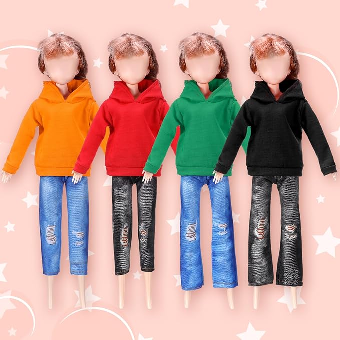 Bencailor 8 Pieces Winter Doll Clothes Girl Accessories Cotton Christmas Sweaters Denim Pants Regular Outfit Clothing(Black,Orange,Red,Green,11.5 Inch Doll)
