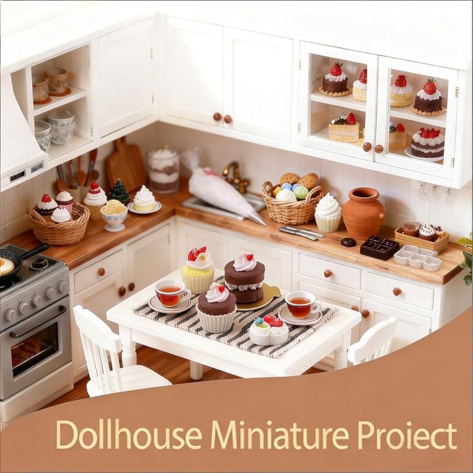 BoFUN DIY Miniature Cake Dessert Craft Kit - 1:12 Scale Dollhouse Accessories, Collectible Figurines for Desktop Decor, Creative Gift for Teens Adults Miniature Lovers