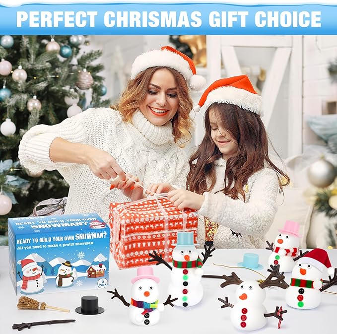 QIYVLOS Build A Snowman Kit, 6 Pack Christmas Snowman Crafts for Kids, Modeling Clay Creative Gift Build a Snowman Kit Snow Toy 105Pcs Party Activity Supplies