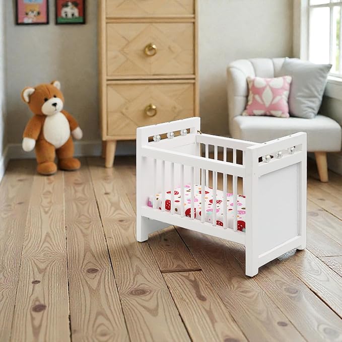 1/12 Miniature Wooden Doll Crib Mini Bed for Dollhouse Bedroom Furniture