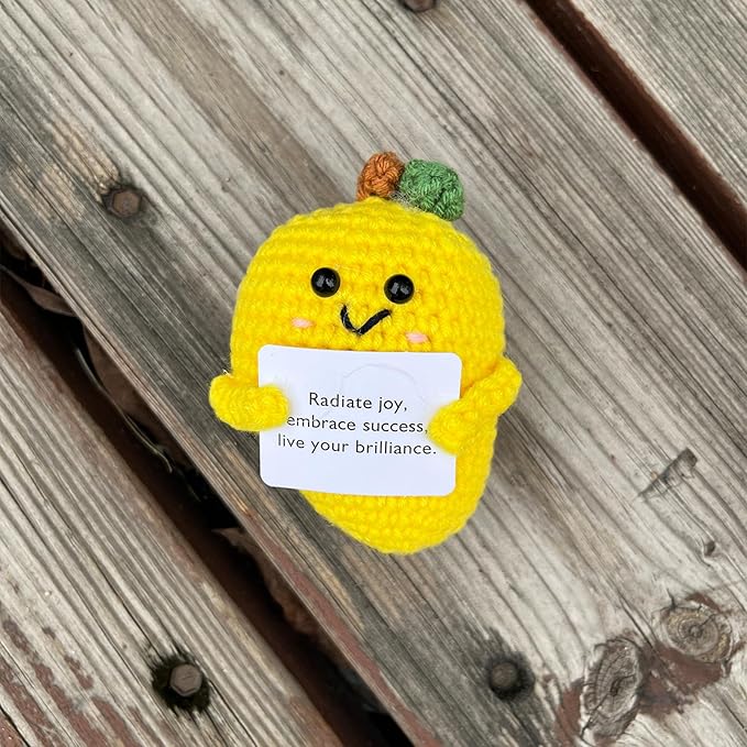 Emotional Support Mango Gifts Crochet, Positive Fruit Cute Funny Cool Office Desk Decor Decorations for Her Women Men (Mango-1)