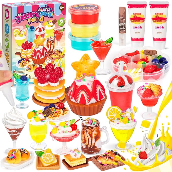 Alritz Making Miniature Food Toys Set, Mini Desserts Drinks Maker Craft Kit, DIY Simulated Strawberry Cake Pretend Play Food Set for Kids Teens Adults Ages 8 9 10+, Christmas Birthday Party Gift
