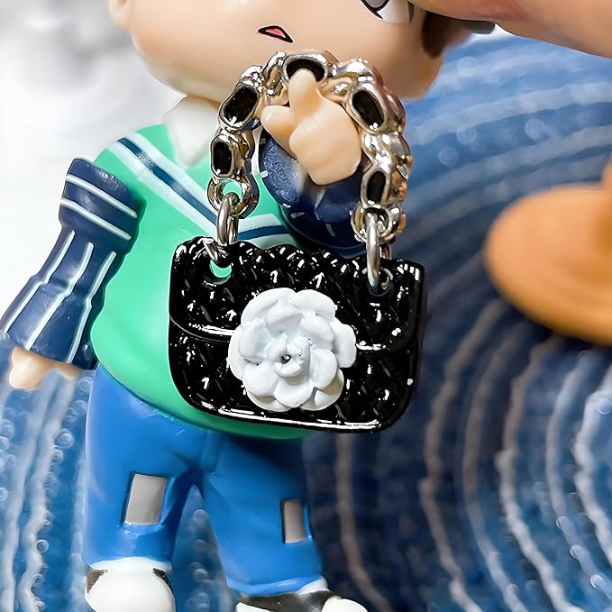 2 Pcs Miniature Fashion Girl Handbags with Rose Pattern – 1:12 Scale White & Black Metal Satchels, Tiny Dollhouse Accessories for Micro Scene Decoration, DIY Display, Collectible & Creative Home Décor