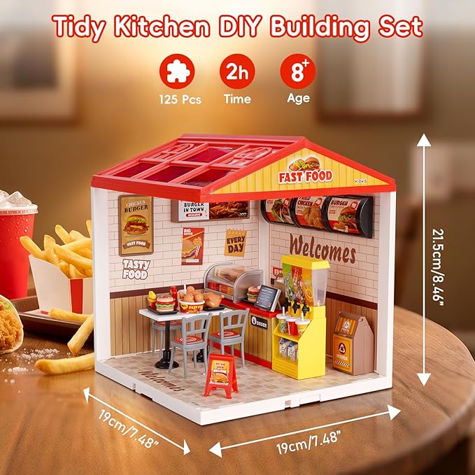 Hallisun LED Building Blocks for Adults, 1:24 DIY Miniature Dollhouse Kits with Roof & Dustproof Cover, Tiny House Toy Building Sets for Kids Ages 8-12-15, Birthday Hobbies Gift for Men Women Boy Girl