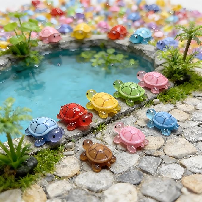 100Pcs Resin Turtle Moulds Set, Mini Animals for DIY Crafts, Dollhouse Miniatures, Garden Decor