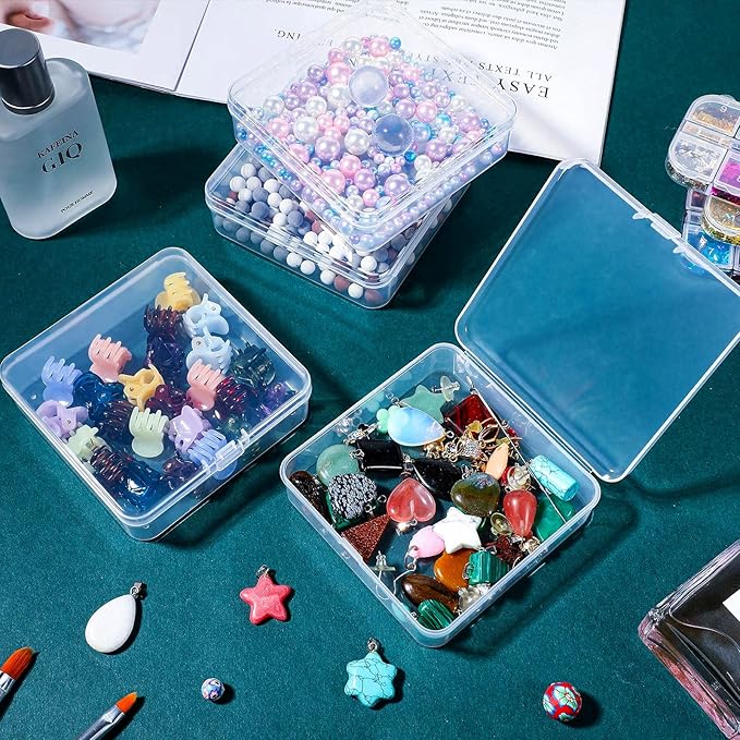 6 Pieces Mini Plastic Clear Beads Storage Containers Box for Collecting Small Items, Beads, Jewelry, Business Cards, Game Pieces, Crafts (3.7 x 3.7 x 1.18 Inch)