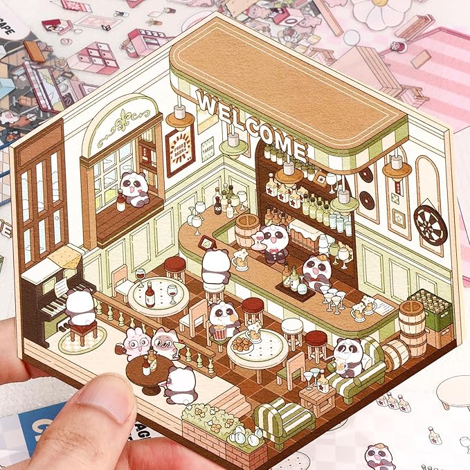 DIY 3D House Stickers Scene, 28 Set Fun DIY Sticker Therapy,Make Your Own Cute 3D Miniature Stickers Scene Sticker for Adult Kids for Relief Stress Pass The Time