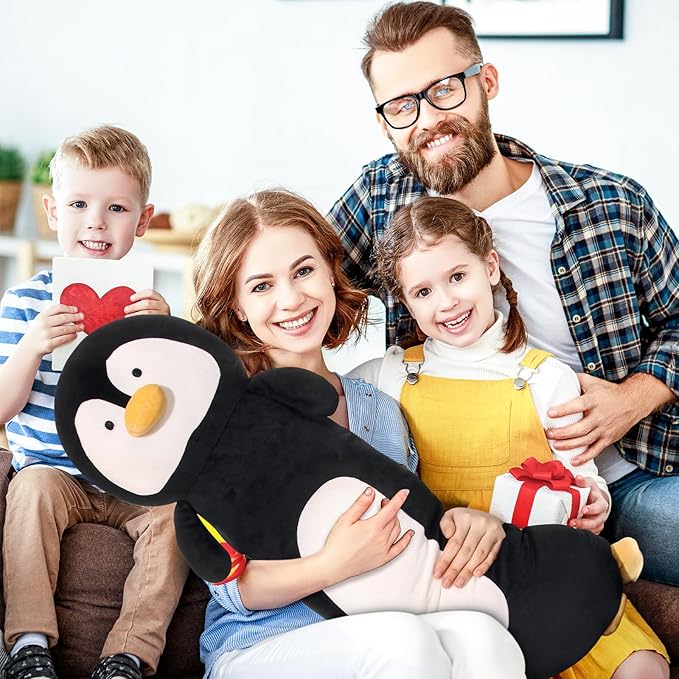 22' Long Penguins Plush Body Pillow, Cute Black Penguin Stuffed Animal for Kids, Girls, Boys, Birthdays & Easter